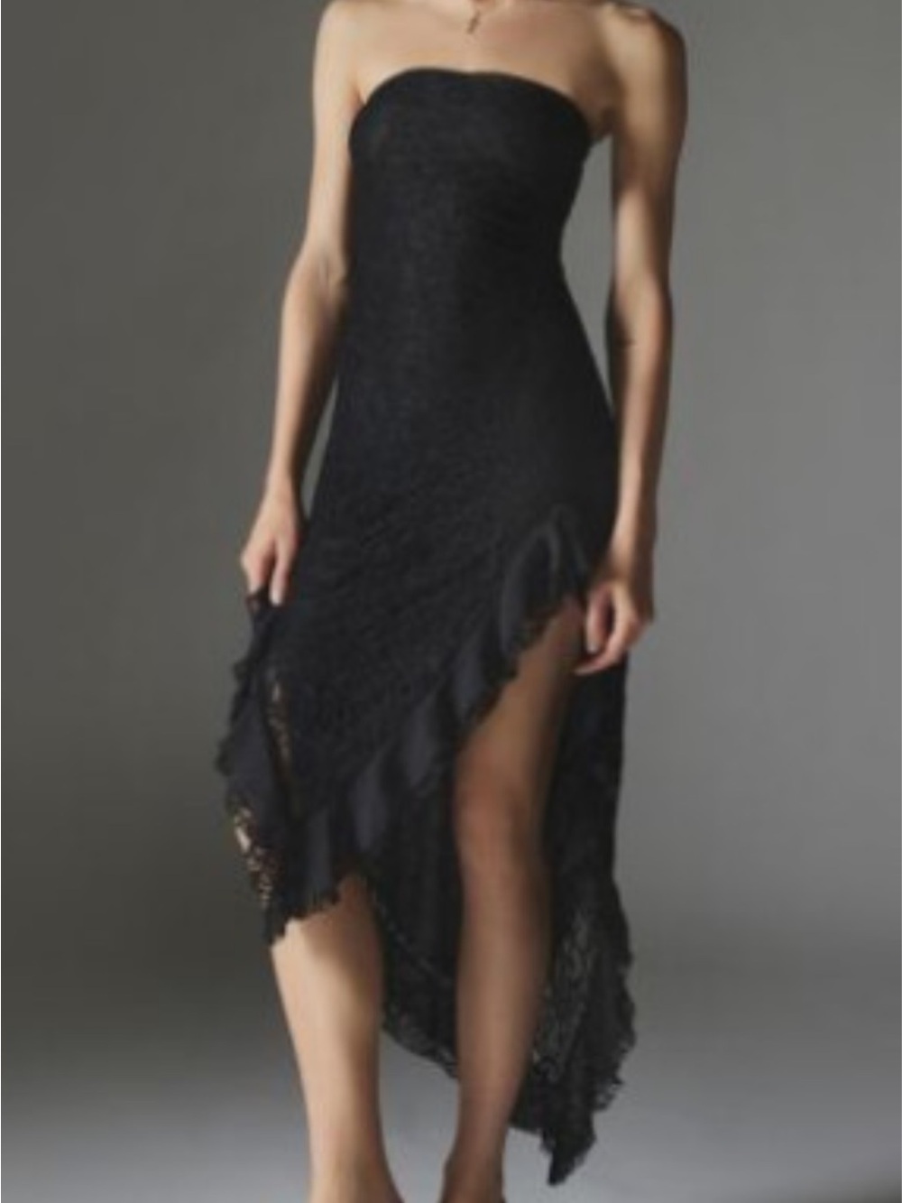 Urban Outfitters Black Strapless Lace High-Low Dress